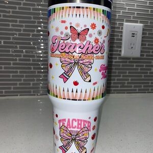 Teacher 40oz Tumbler with Pink Bow and Pencil Design